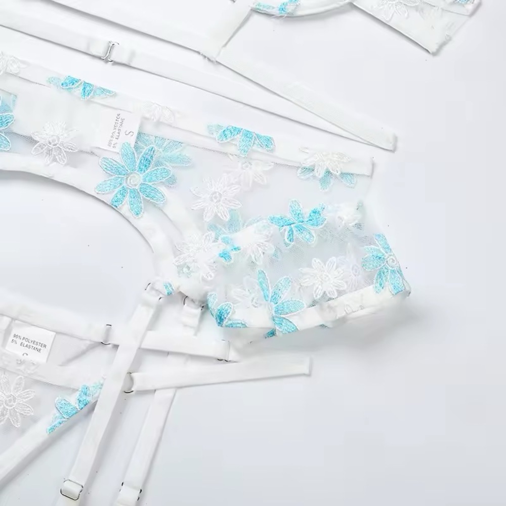 Spring Feather Floral Ruffle Garter | Bra | Thong Lingerie Boudoir Set - Picture 11 of 15